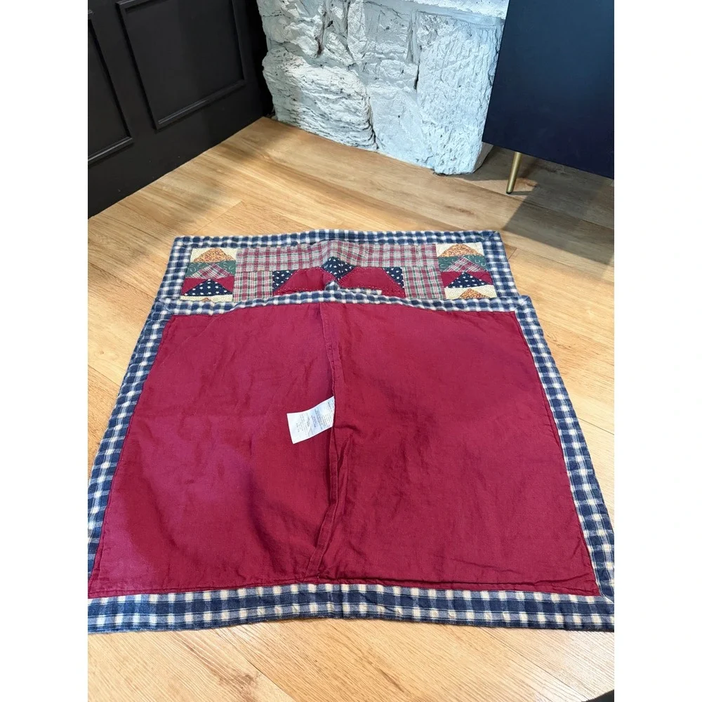 Vintage Quilted Patchwork Star Pillow Shams Set of 2 Americana Farmhouse NavyRed